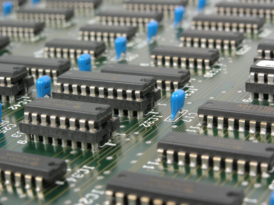 a close up of a printed circuit board