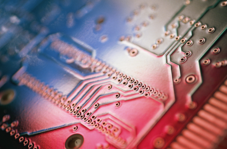 image of printed circuit board indicating a spectrum of solder mask color options