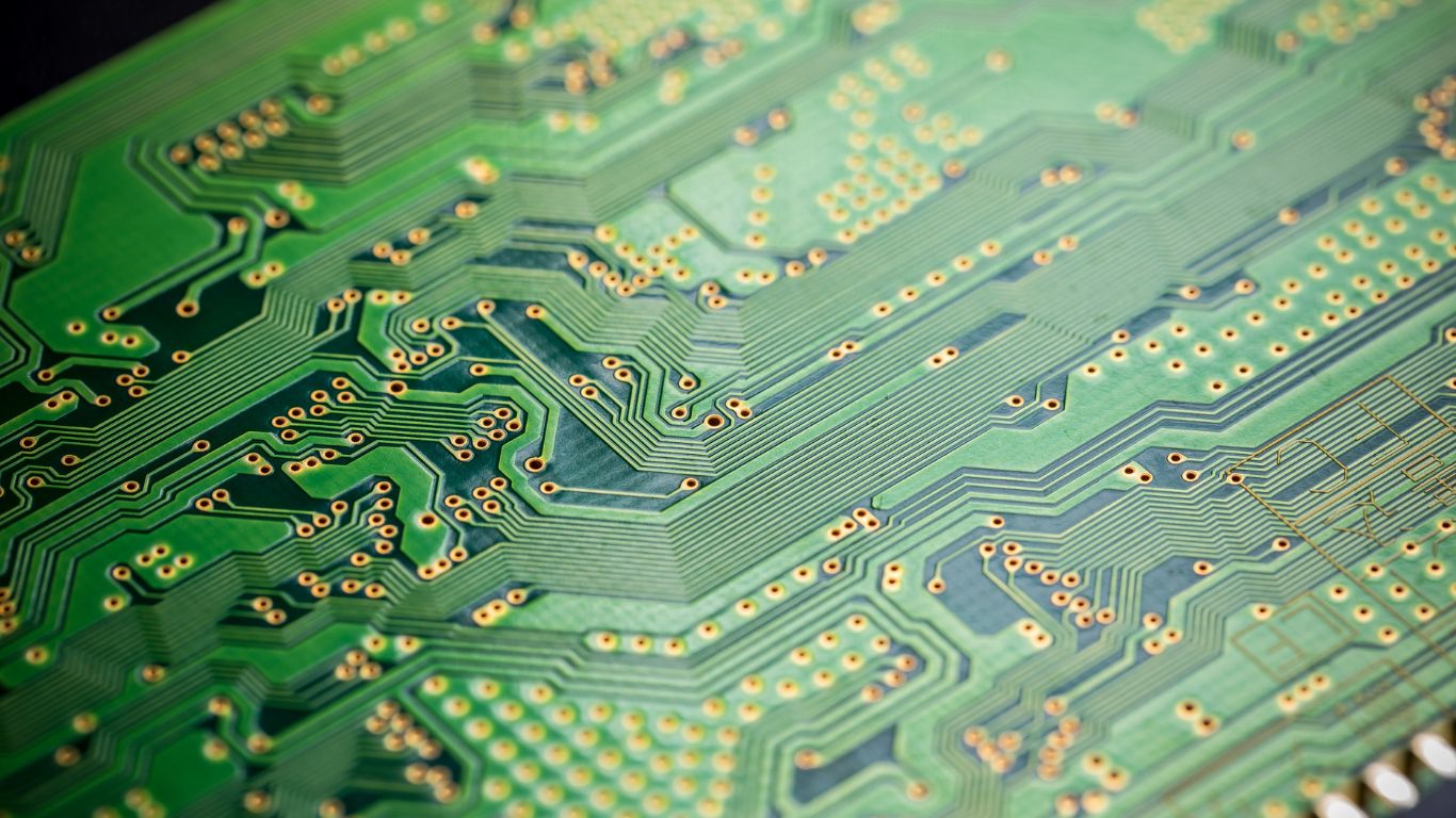 Circuit Board Close-up Green and Gold Technology