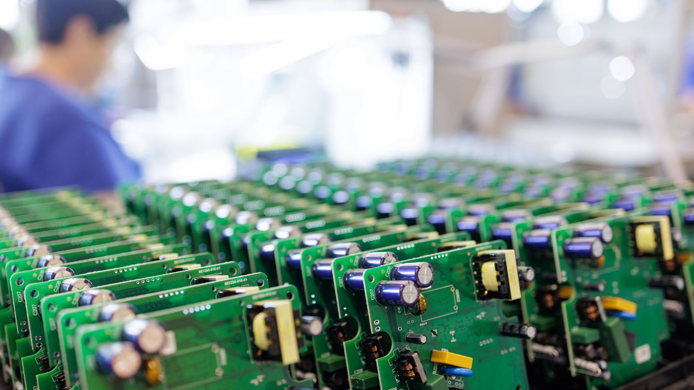 Rows of Assembled Electronic Circuits