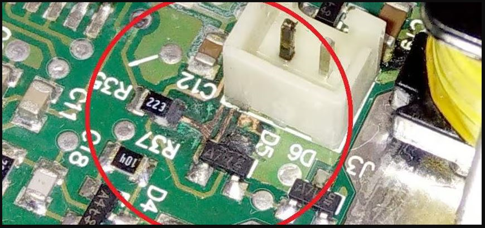 Example of corrosion on a PCB.
